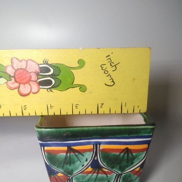 4"Tall Square Planter Hand Painted Ceramic Flower/Succulent/Herbs Pot Drain Hole - Picture 3 of 8